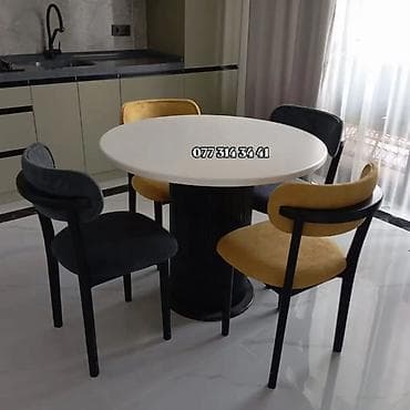 stul: Masa + 6 stul dəsti - Oval formalı geniş yemək masası - 6 ədəd yumşaq — 8