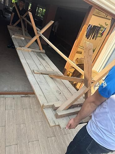 blyard stolu: Taxta uzun skamyalar və böyük taxta masa dəsti - Material: təbii — 2
