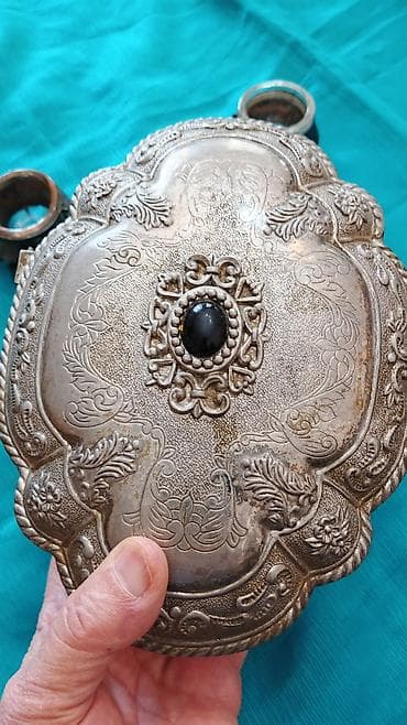 qend: Antik bəzəkli metal şirniyyat/qənd qabı dəsti - Tərkib: 1 böyük — 7