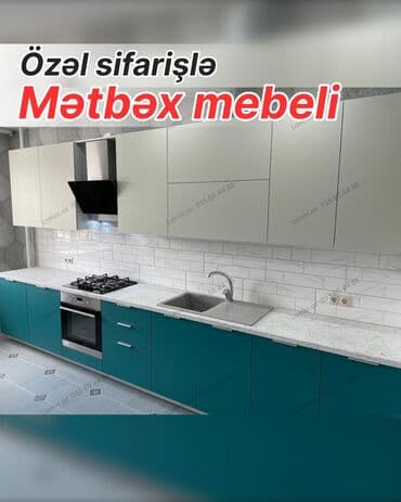 Özəl sifarişlə mətbəx mebeli - Üst hissə: açıq rəngli, hamar fasadlı