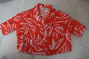 pul kiseleri: - Qısaqol köynək, tropik üslub - Rəng: parlaq narıncı fonda ağ — 1