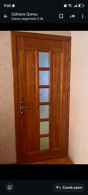 sef qapi: Taxta iç qapı – şüşəli model - Material: təbii ağac (isti qəhvəyi — 1