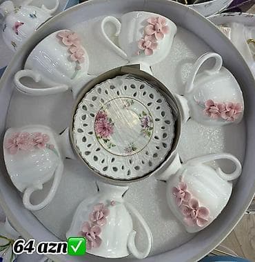 qab serviz: Çay dəsti, rəng - Ağ, Farfor, 6 nəfərlik — 1