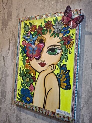 it sekilleri: Rəsm əsəri – kətan üzərində rəngkarlıq və bəzək elementləri ilə — 2