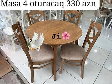 Mətbəx üçün, Yeni, Açılmayan, Yumru masa, 4 stul