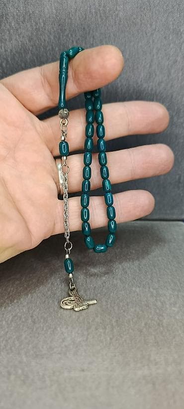 minalı bijuteriyalar: Məhsul: Təsbeh dəsti - Naxışlı metal imaməli və zəncirli təsbeh - — 8