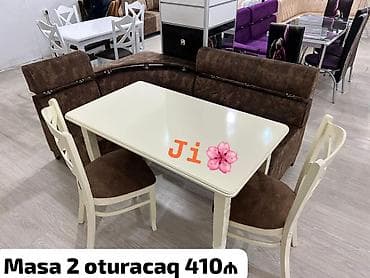 Mətbəx üçün, Yeni, Açılmayan, Dördbucaq masa, 2 stul