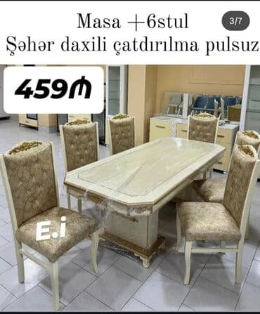 Stullar: Qonaq otağı üçün, Yeni, Açılmayan, Dördbucaq masa, 6 stul — 1