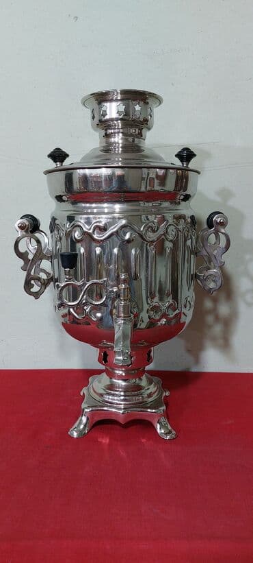 купить чайник в баку: Klassik samovar dəsti - Material: cilalanmış metal korpus (gümüşü və — 1