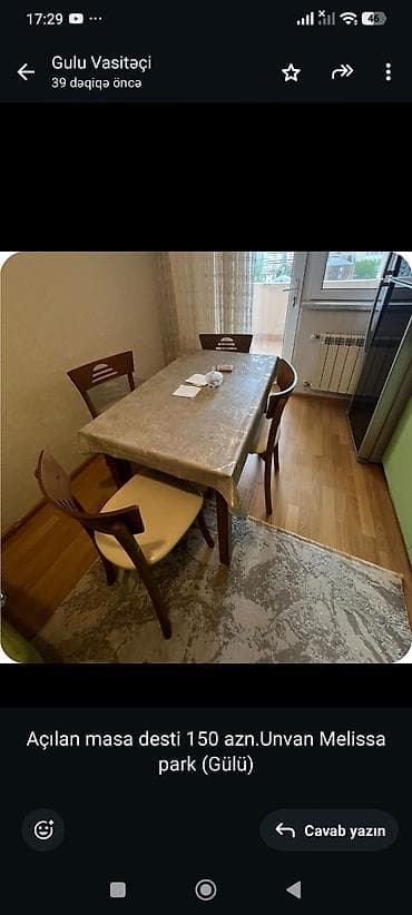 Açılan masa desti 150 azn.Unvan Melissa park (Gülü) — 1