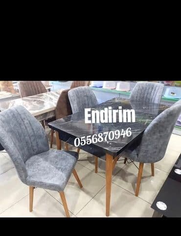 ders masaları: Mətbəx üçün, Yeni, Açılan, Dördbucaq masa, 4 stul — 2