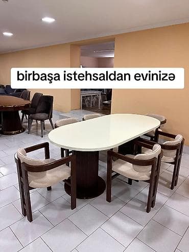 stul bar: Yemək otağı dəsti – birbaşa istehsaldan - Oval formalı masa: parlaq — 1