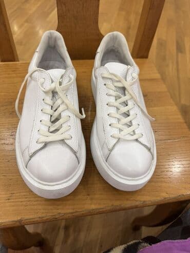 Ayaqqabılar: Ağ rəngli uniseks dəri krossovkalar - Material: üst hissə toxumalı — 1