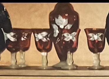 Qədimi üslubda dekorativ şüşə dəst - Material: rəngli şüşə (kobalt — 2