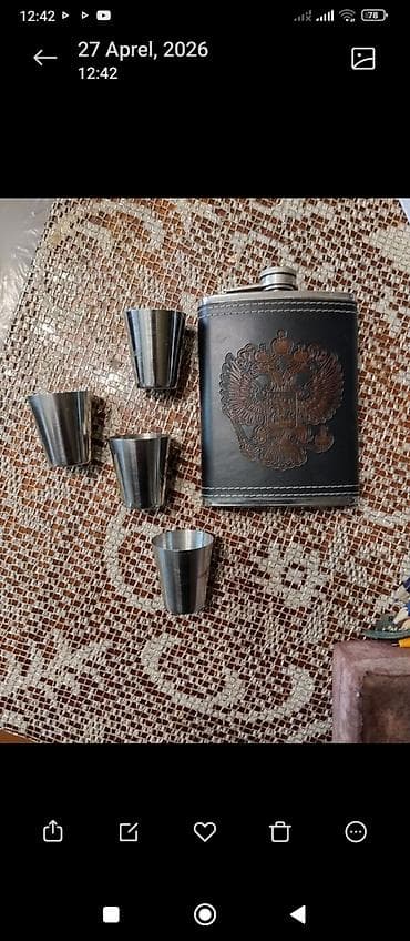 Paslanmayan poladdan cib kolbası və stəkan dəsti - Dəst: 1 ədəd cib