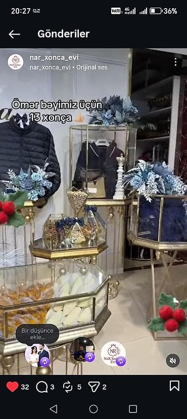 bayram xonçasi: Xonça dəsti 13 parçalı.
İkinci əl xonça 
Çox az işlənilib — 3