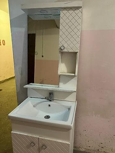 madeyra mebel dolablar: Vanna otağı üçün lavabo dəsti - Rəng: ağ - Komplekt: lavabo, şkaf — 1