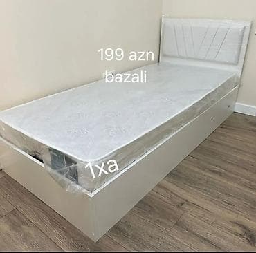 matras olculeri: Bazalı tək nəfərlik çarpayı - Rəng: ağ - Başlıq hissəsi yastıqlı — 1