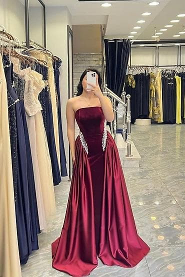 platye: Bordo rəngdə ziyafət/libas - Model: uzun, A-kəsimli, ətəkli - — 1