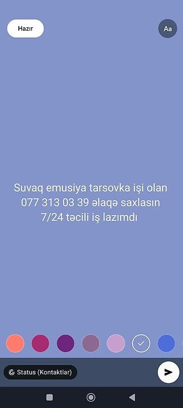 Suvaq, emulsiya boya və tarçovka (şpaklyovka) işləri üzrə peşəkar