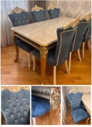 balkon ucun stol stullar: Qonaq otağı üçün, İşlənmiş, Açılan, Dördbucaq masa, 6 stul — 1