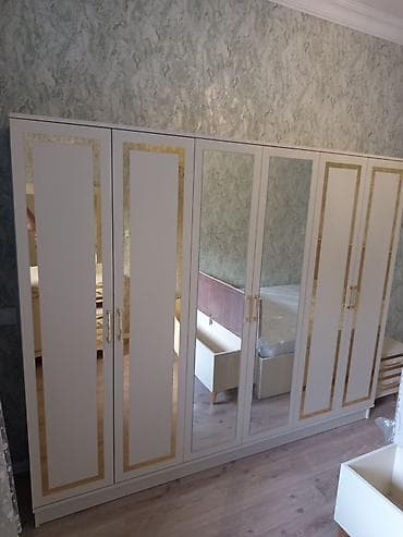 skaf modelleri: Yeni, 6 qapı, Güzgülü, Ağ, Digər material, Açılan, Düz dolab — 3