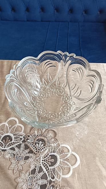 sufre: Şüşə meyvə/salat qabı Diametr 22 sm - Material: qalın, şəffaf şüşə - — 2