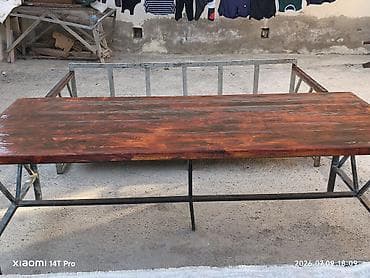 stol dəmir: İşlənmiş, Dördbucaq masa, Açılmayan, Skameykalar ilə, Metal, Azərbaycan — 2