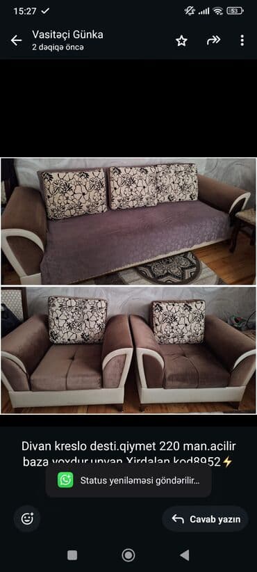 Divan, 2 kreslo lalafo.az -da Divan, 2 kreslo