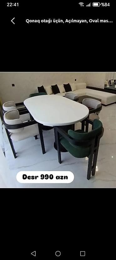 Qonaq otağı üçün, Yeni, Açılmayan, Oval masa, 6 stul