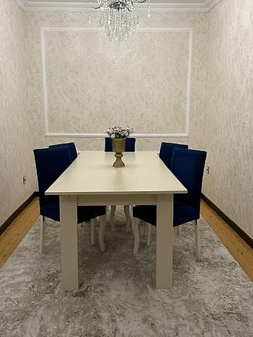 taxta stul: Qonaq otağı üçün, İşlənmiş, Açılan, Dördbucaq masa, 6 stul — 2