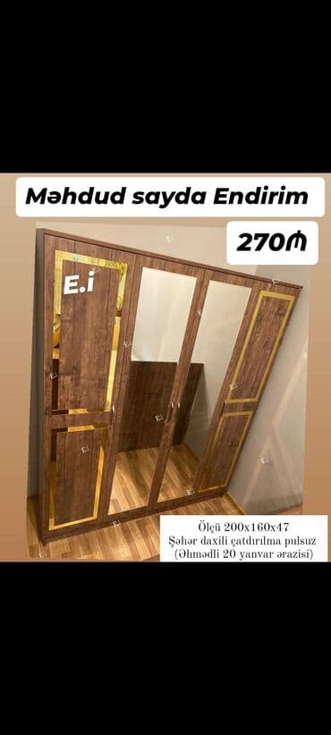 Qida məhsulları: Açılan, 4 qapılı Düz dolab, Qarderob, paltar dolabı — 3