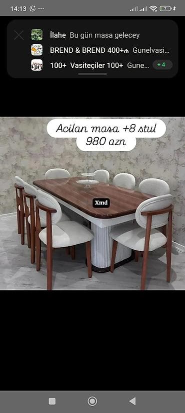 Açılan masa + 8 stul dəsti - Dəst: 1 ədəd açılan yemək masası və 8 — 1
