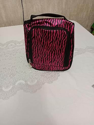 Çəhrayı-qara zolaqlı kosmetik/aksesuar çantası - Dizayn: Parlaq