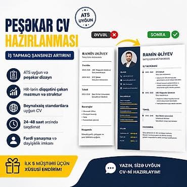 Другие специальности: İş tapa bilmirsiniz? CV-niz cavab gətirmir? Mən kömək edim. Peşəkar — 1