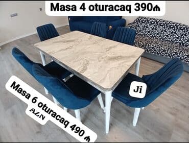 metbex mebileri: Для кухни, Новый, Нераскладной, Прямоугольный стол, 4 стула — 17