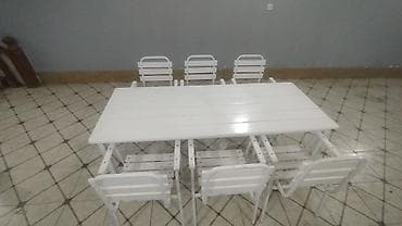 çalışma stolu: Dördbucaq masa, 6 stul, Açılmayan, Stullar ilə, Metal — 2