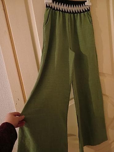 Брюки: Qadın şalvarı – yaşıl rəng, geniş kəsim - Model: Palazzo/eni geniş — 2