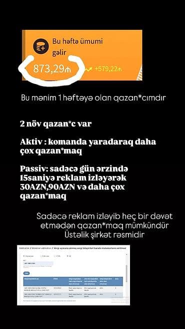 Xidmət: Rəsmi platformada reklam izləməklə onlayn gəlir qazanma imkanı