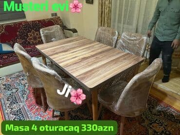 Masa və oturacaq dəstləri: Mətbəx üçün, Yeni, Açılan, Dördbucaq masa, 4 stul — 1