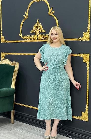 qəd: Qadınlar üçün yaylıq midi paltar - Model: beldən bağlamalı — 2