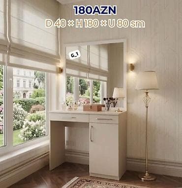 termo ucuz: Vizaj masası və güzgü dəsti Ölçülər: - Dərinlik: 40 sm - Hündürlük — 1