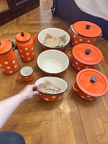 набор казанов викалина: Кастрюля, цвет - Оранжевый — 1