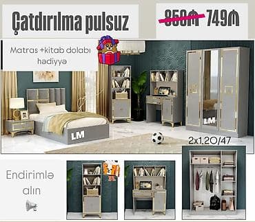 matras gence: Gənc oda🤴 👸🏼ÇARPAYI+DOLAB+Yazı masası_ 💥 Yeni və sifarişlə Qiymət  — 2