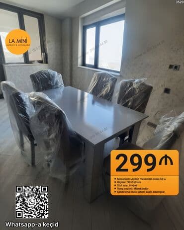 Qonaq otağı üçün, Açılan, Dördbucaq masa, 6 stul