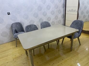 ortopedik oturacaq: Qonaq otağı üçün, İşlənmiş, Açılan, Dördbucaq masa, 8 stul — 1