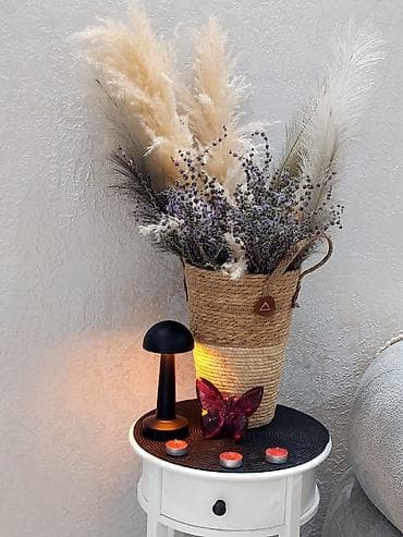 Ev və bağ: Dekorativ quru güllər kompozisiyası – pampas otları və lavanda dəstəsi — 1