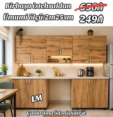 Mətbəx mebeli: Mətbəx mebeli dəsti – birbaşa istehsaldan. Ümumi ölçü: 2 m 25 sm. Tünd — 1