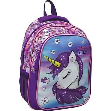 məktəbli çanta: Uşaq məktəb çantası – Astral Kids, bənövşəyi/unicorn dizaynı - — 1