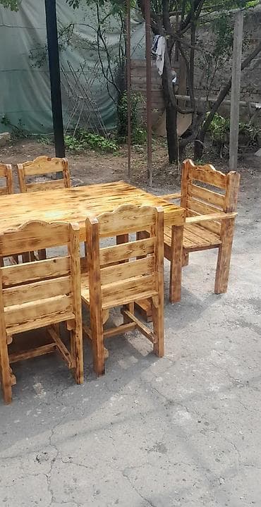 Mebel: Taxta stollar - Tərkibi: 1 böyük düzbucaqlı masa + 8 ədəd stul - — 7